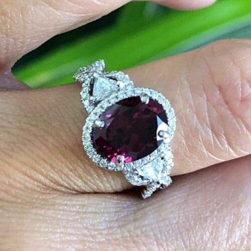 Red crystal ruby gemstones AAA zircon diamond rings for women white gold silver color jewelry bijoux valentines day gift party