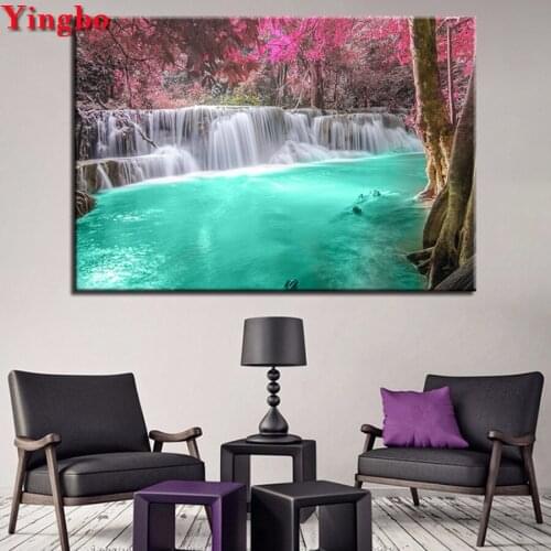 2019 Forest waterfall, landscape diamond mosaic 5d diy diamond paintings wall mosaic diamond pictures Rhinestone embroidery