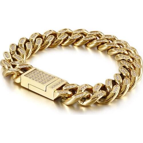 Fashionable titanium steel jewelry stainless steel bracelet mens with CZ stones hip-hop