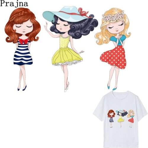 Prajna Cartoon Girl Patches Iron on Transfers Thermal Patch For Clothing Sticker Heat Transfers T-Shirt Applique Sticker DIY E