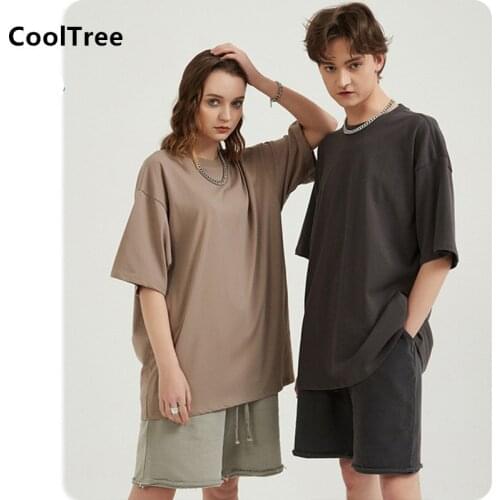 CoolTree Men Women Cotton T-shirts Summer Breathable Solid color Round neck Short sleeve T shirts Couples Loose Tees Oversize