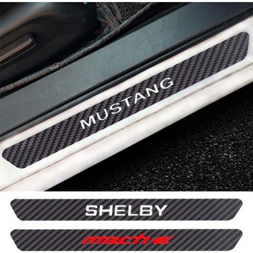 4PCS Car Door Sill Anti kick Stickers Carbon Fiber Auto Door Sticker For Ford Mustang SHELBY GT 500 350 Convertible V VI Mach-E
