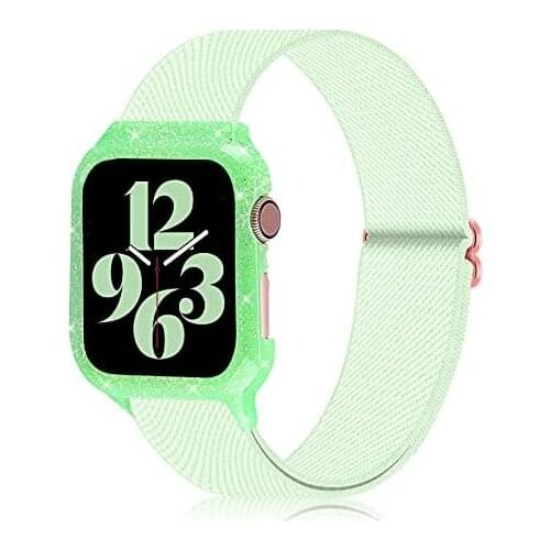 Nylon Solo Loop Adjustable with Bling Case Stretch Braided Sport Elastic iWatch Bands Compatible with iWatch Series SE/6/5/4