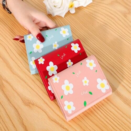 2021New Fashion Women Cute Flower Wallet Small Girl Wallet Pu Leather Women Coin Purse Card Holder Wallet Key Money Storage