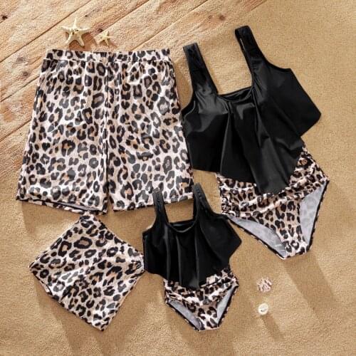 PatPat 2021 New Arrival Family Look Leopard Print Black Series Matching Family Look Floral Print Matching Swimwears