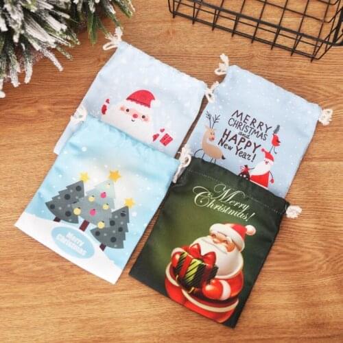 Christmas Gift Bags Assorted Styles Drawstring Canvas Print Storage Bags 20x16CM