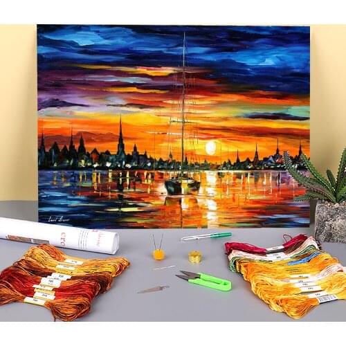 Calm Sunset Printed Canvas 11CT Cross-Stitch Patterns Embroidery DMC Threads Craft Needlework Handicraft Sewing Floss Stamped