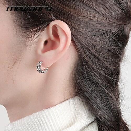 Mewanry 925 Sterling Silver Hoop Earrings for Women Trend Elegant Creative Sweet Double Round Beads Party Jewelry Birthday Gifts