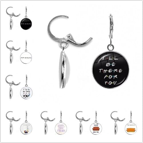 Friends TV Show Glass Dome French Hook Earrings 25th Anniversary Series Cartoon Fun Pattern Jewelry For Women Girls Gifts