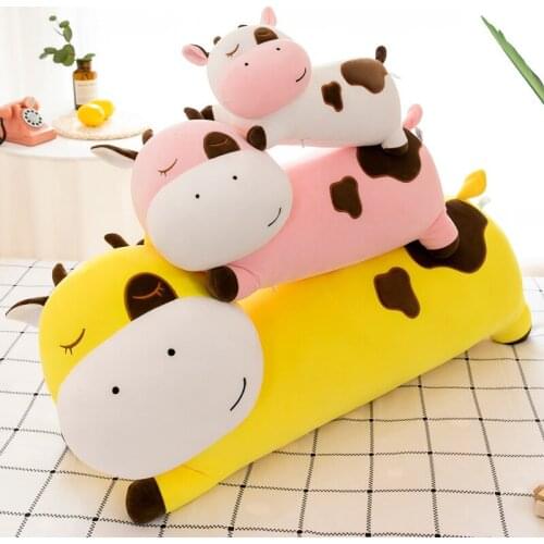 Zqswkl 45/70/90cm cute lying cow plush toy cow long pillow girl bed sleeping dolls large animal stuffed toys girls birthday gift