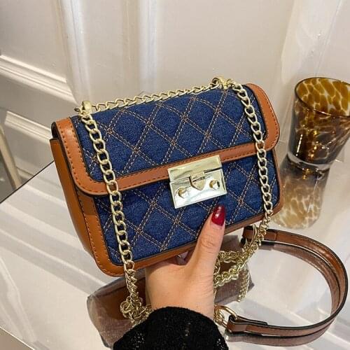 Lattice Flap Crossbody Bag 2021 Fashion New High-quality Denim Womens Designer Handbag Chain Shoulder Messenger Bag Phone Purse