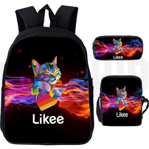 Likee app Bag 3pcs/set "LIKEE 1 (Like Video)" 3D Print Zipper Backpack Pencil Case Bagpack Bookbag School Bags Russia Type