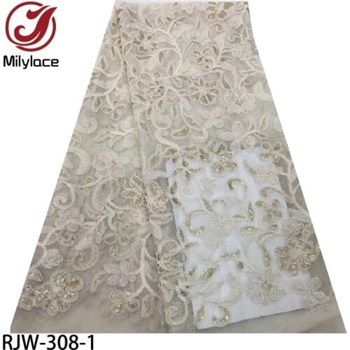 New Arrival 3D African Tulle Lace Fabric Embroidery French Mesh Lace Fabrics with Sequins for Nigerian Party Dresses RJW-308