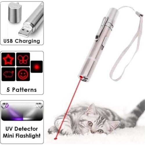 USB Portable Laser Pointer Ultraviolet Red Dot Flashlight Multifunctional 3 in 1 Laser Pointer Funny Cat Toy Child Birthday Gift