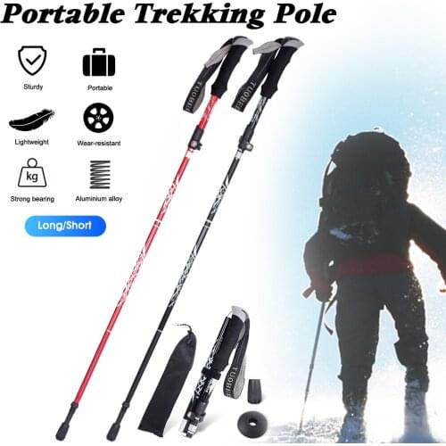 Retractable Outdoor Mountain Climbing Rod Aluminum Alloy Trekking Pole Collapsible Ultralight with Section Lock Camping Hiking