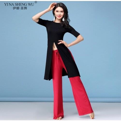 Women Modern Oriental Dance Wear Belly Dance Practice Clothes New Bellydance Wide Leg Pants +Split Top Suit Dance Costumes