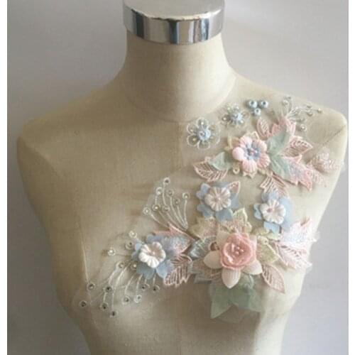 13 Styles Three-dimensional Embroidery Flowers Pearl Tulle Lace Collar Elegant DIY Clothes Applique Patch Sewing Decoration