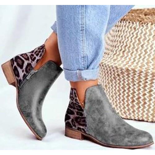 Large Size Womens Boots 2021 New Stitching Leopard Leather Boots Womens Low Boots Martin Boots Womens Boots Women Boots