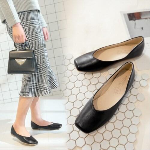 2020 Spring Autumn Womens Flats Casual Square Toe Women Flat Shoes Slip on Comfort Loafers Fashion Shoes Yellow Pink Size 33 43