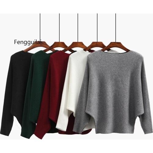Womens Sweaters and Pullovers Coat Batwing Sleeves Loose Cashmere Sweatershirt Slash neck Female Wool Knitted Brand Jumpers