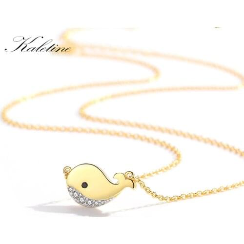 Charms Statement Necklace Fish Choker for Women Original 925 Sterling Silver Yellow Gold Chain Long Necklace Girls Jewelry Gifts