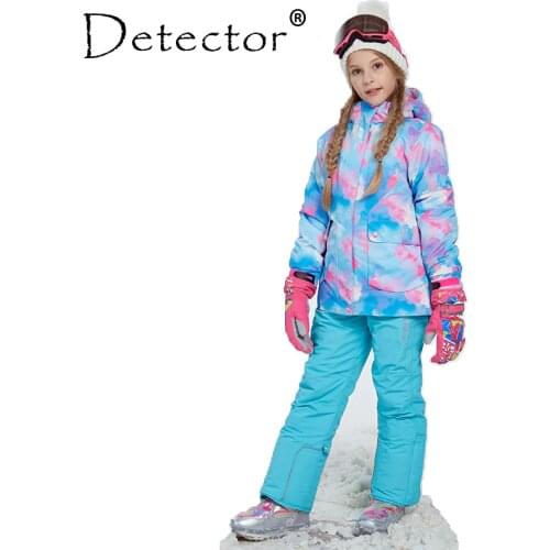Detector Girl Winter Windproof Ski Jacket and Pant Outdoor Children Clothing Set Kids Snow Sets Warm Skiing Suit For Boys Girls