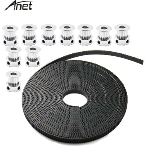 Anet 10 Pcs/lot GT2 16 Teeth Aluminum Bore Timing Pulley 5pcs 1.7m 6mm Width GT2 Timing Belt For Prusa i3 A8 A6 3D Printer