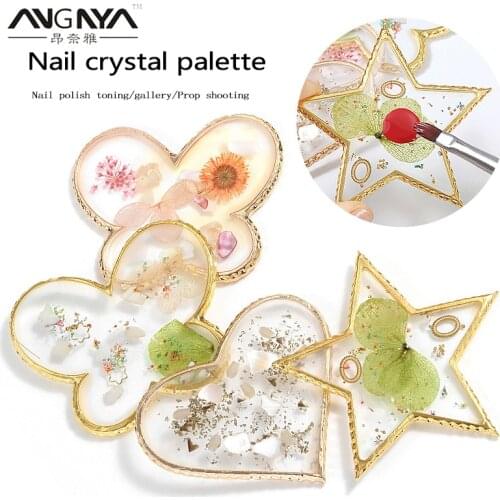ANGNYA 1Pcs New Crystal Agate Palette Phnom Resin Nail Paint Palette Nail Polish Cream Mixing Display Board Color Showing Shelf