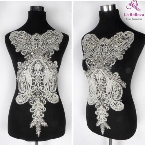 La Belleza 1 piece handmade beading applique,rhinestones crystal patch, wedding/bridal patch accesories