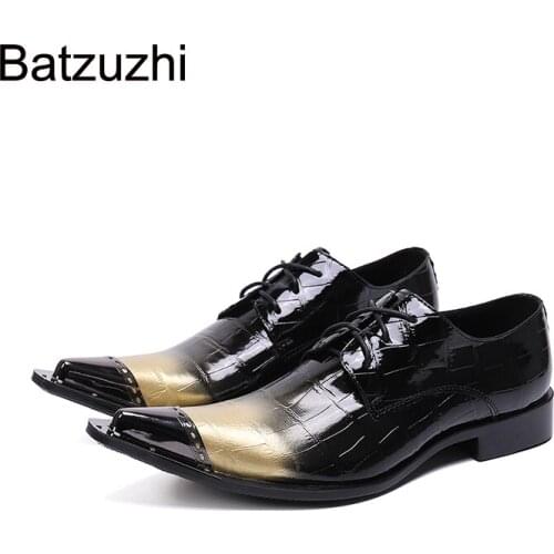 Batzuzhi Luxury Handmade Mens Leather Shoes New Design Metal Toe Mens Shoes for Formal Business, Party and Wedding, EU38-46