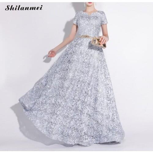 Shining Gold Evening Party Dress Women Short Sleeve Floor-Length Dresses Elegant Slim Ball Gowns Dresses Vintage Vestidos 2xl