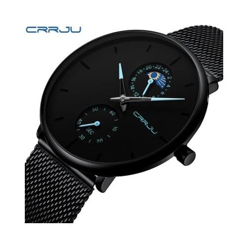 Hot Sale CRRJU Watch 2263A Fashion Quartz Watches Men Wrist Luxury Waterproof Business Ultra-Thin Wrist Watch Relojes Hombre