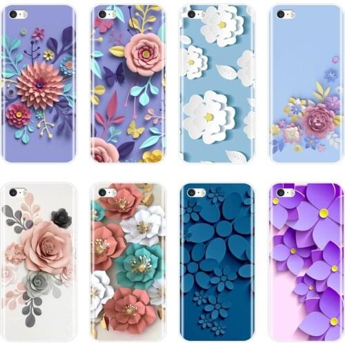Case For iPhone 4 4S 5 5C 5S SE Silicone Soft Rose Flower Purple Floral Leaf Aesthetic Back Cover For iPhone 4 5 S Phone Case