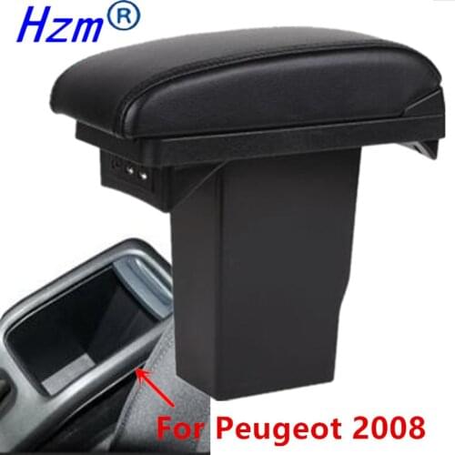 For Peugeot 2008 double layer PU leather USB armrest box central storage box overall armrest box dedicated 2012 -2019