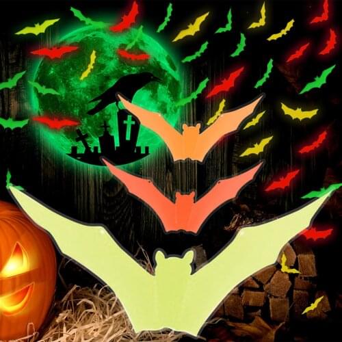 Halloween Fluorescent Wallpaper 12 3d Luminous Luminous Bat Wall Stickers Holiday Decoration Window Layout Luminous Art Decals