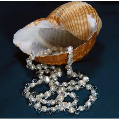 Hot sell elegant 100cm long natural white irregular baroque freshwater pearl crystal necklace fashion jewelry