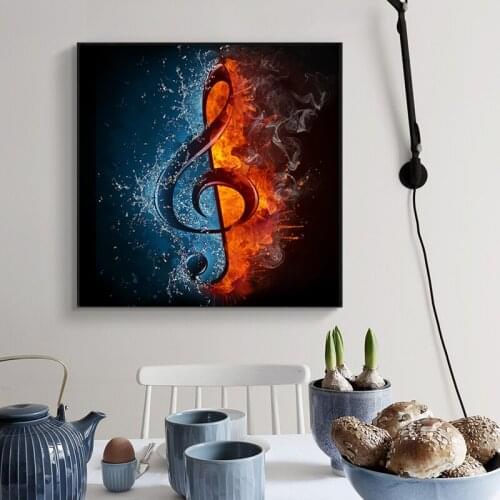 Canvas Painting Musical Notes In Ice And Fire Prints Posters Nordic Wall Art Pictures For Living Room Decor Frameless