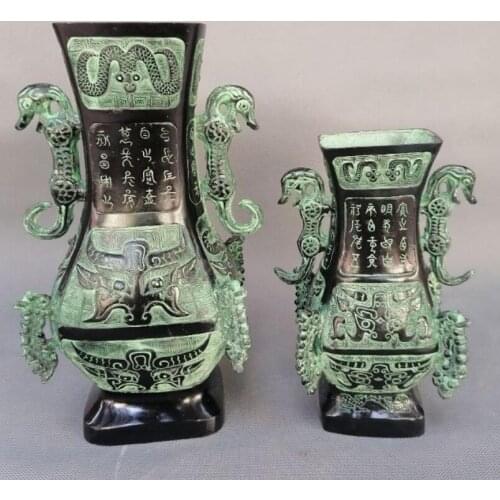 China bronze double dragon vase crafts statue