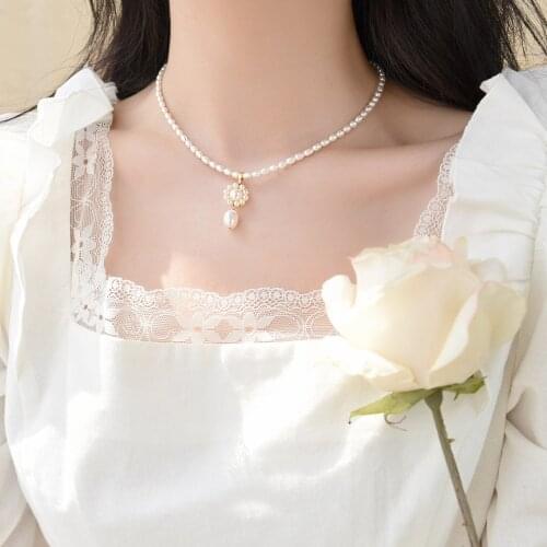 Lily Jewelry Real 925 Sterling Silver Pearl Choker Necklace Pendant Necklace Nice Gift for Women Wedding Party 40-45cm