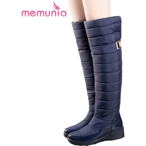 MEMUNIA Russia winter boots women warm knee high boots round toe down fur ladies fashion thigh snow boots shoes waterproof botas