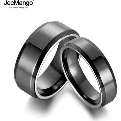 JeeMango Fashion Stainless Steel Glossy Rings For Women Men Simple Couple Titanium Steel Wedding Ring Jewelry Anneau JR18114