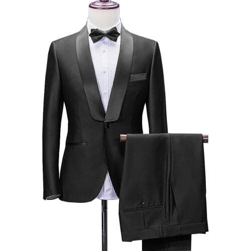 Men‘s Suit 2 Pieces Slim Fit Shawl Lapel Formal Business V Neck Tuxedos Groomsmen for Wedding Suits Men 2019 (Blazer+Pant)