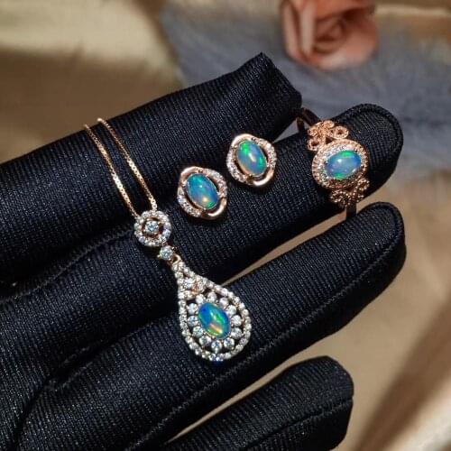 Natural Opal jewelry set Natural Real Opal 925 sterling silver 1pc pendant,1pc ring ,2pcs Earring