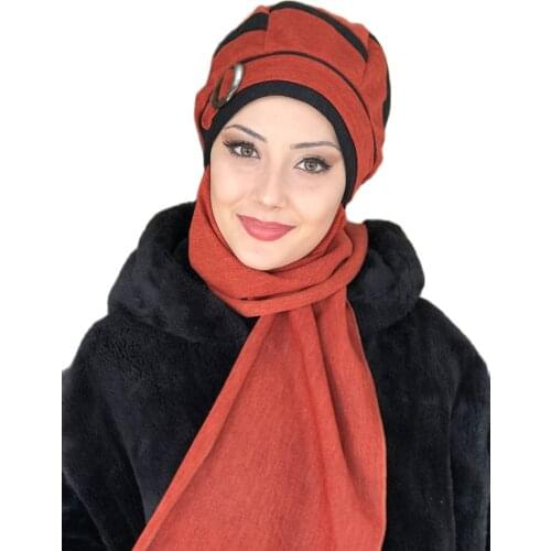 New Fashion Hijab Women 2021 Muslim Hijab Islamic Scarf Hijab Turban Scarf Tile Passionflower Model Black Stripe Buckled Scarf B