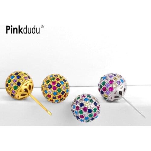 Pinkdudu New Stainless Steel Trendy Brand Korean Black Gold Stud Earring Shiny Ball Crystal Stud Earring For Women Jewelry PD151