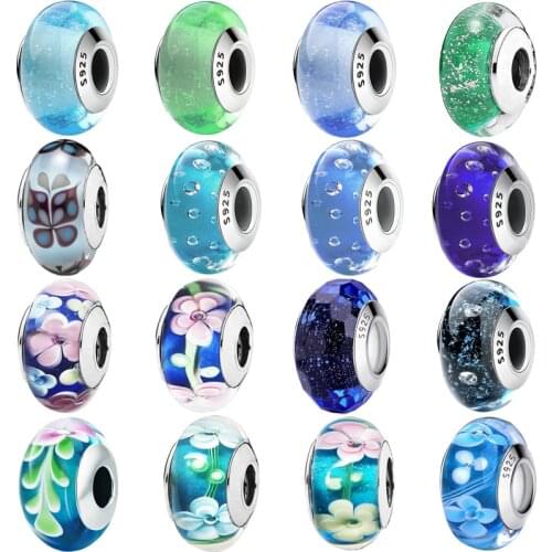 925 Sterling Silver Floating Bracelet Charms Glass Beads Fit Original Charms Bracelets for Women Necklace Womens Jewelry