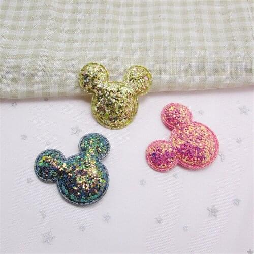 Sew on Mix Color 5*4.7cm 20pcs/lot glitter Mouse head Padded Appliques for Cloth Decoration, Angel wing Hair Accessories