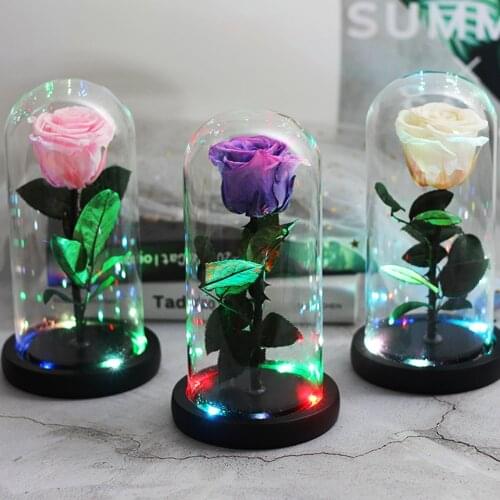 Dropshipping Beauty and the Beast Eternal Red Rose in A Glass Dome with LED Light Black Base for Valentines Mothers Day Gifts