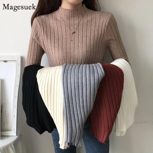 Pullover Women Knitted Sweater Autumn 2021 Long Sleeve Jumper Woman Sweater Tops Solid Vintage Slim Winter Clothes Women 16225