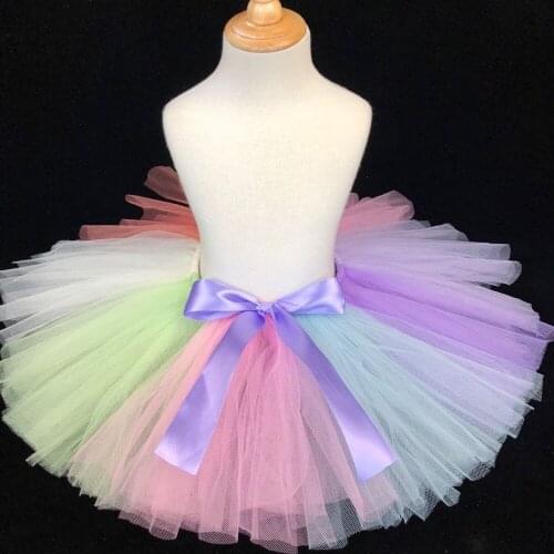 Multicolor Girls Tulle Tutu Skirts Kids Ballet Tutus Pettiskirt Underskirt with Purple Bow Children Birthday Party Costume Skirt